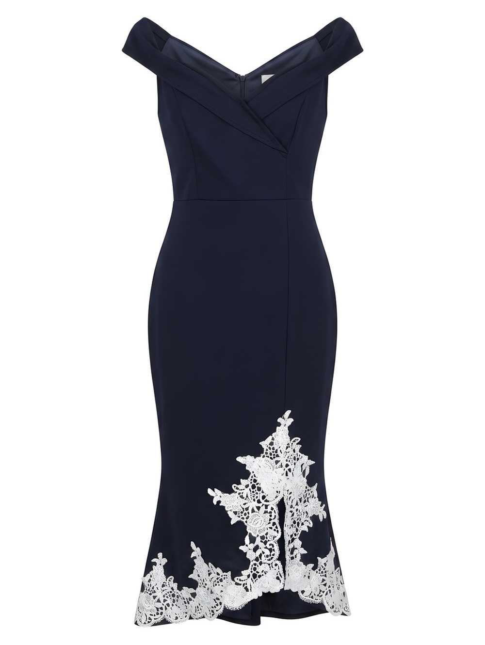 Mother of the Bride /Groom Sale - AX Paris Navy Midi Dress with White Lace Hem